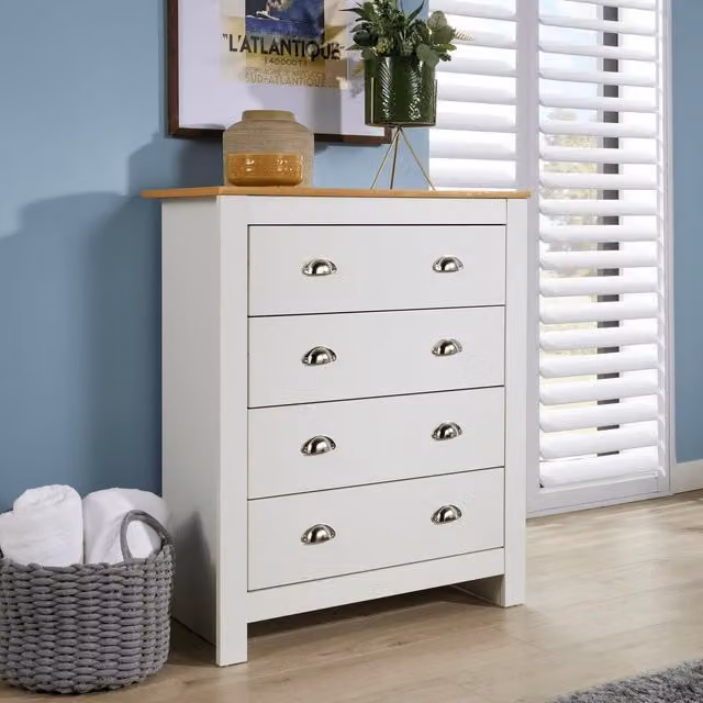 Home Source Camden 4 Drawer Chest Bedroom Storage Unit in White – 1