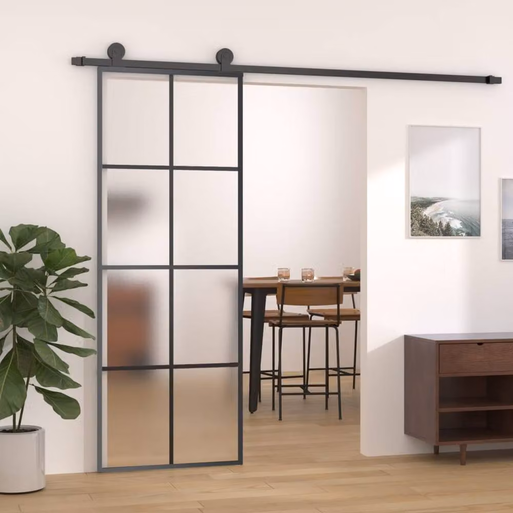Berkfield Home Black Aluminium and ESG Glass Sliding Door W: 76 cm, H: 205 cm – 2