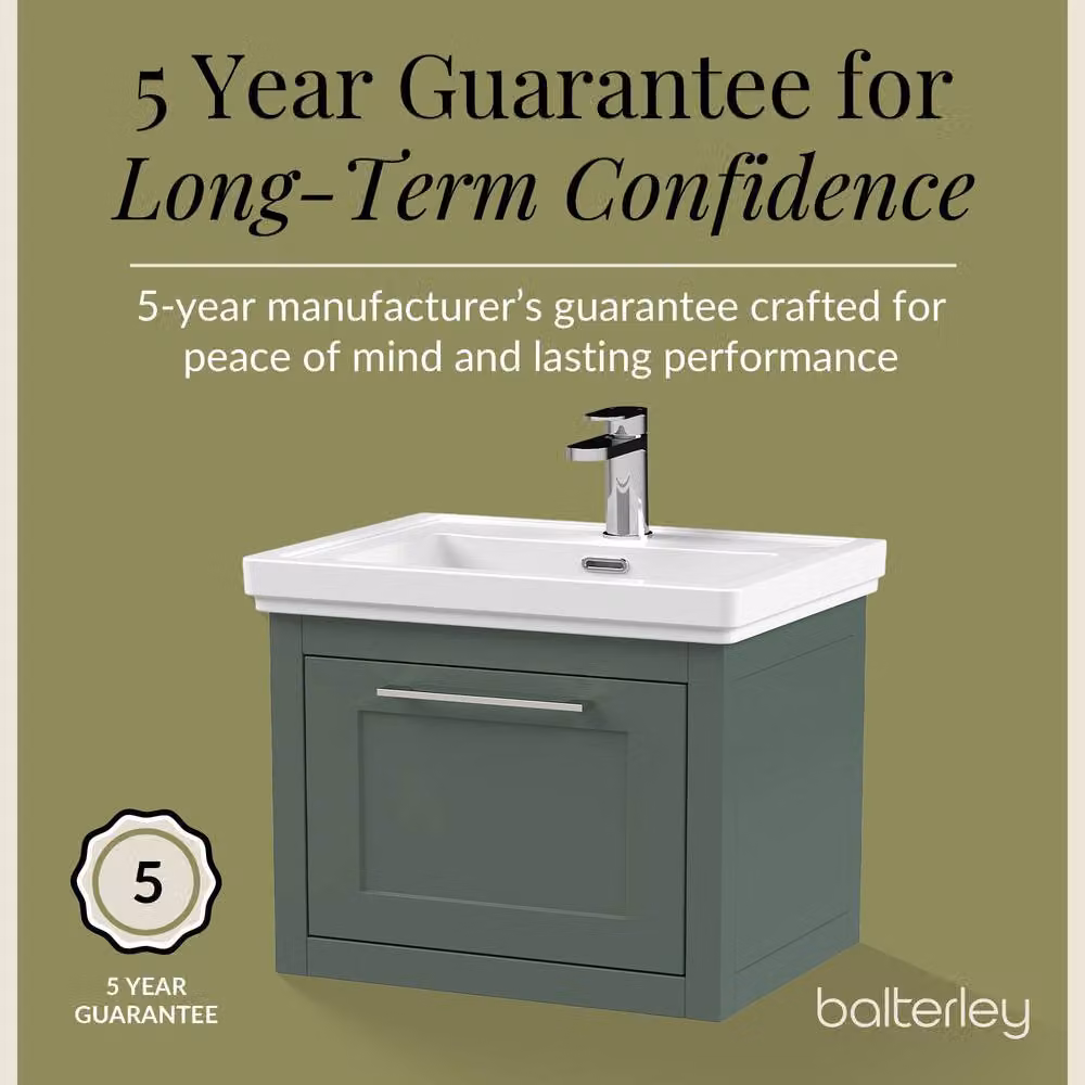 Balterley Wall Hung 1 Drawer Vanity Unit and 1TH Fireclay Basin, Green, Width: 60 cm – 4