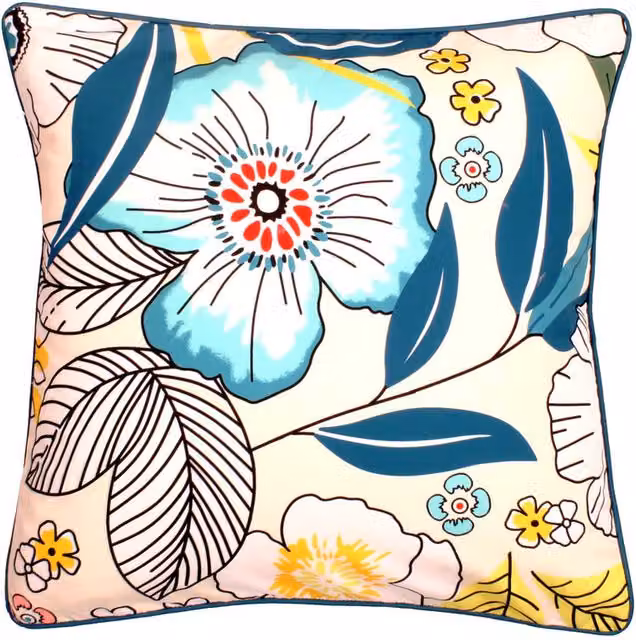 Velosso Retro Floral Print Square Scatter Cushion in Multicolour and Yellow