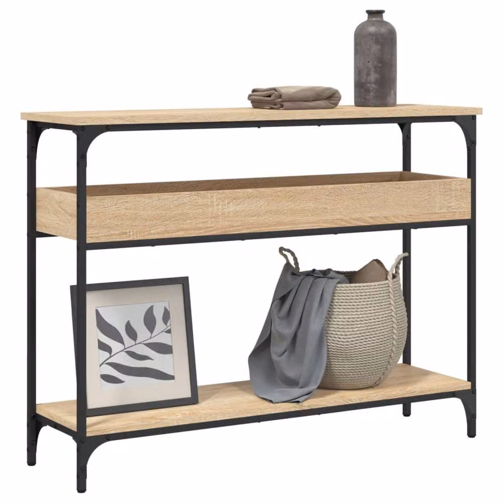 Berkfield Home Sonoma Oak Console Table with Shelf in Tan, W/D/H: 100 x 29 x 75 cm – 2