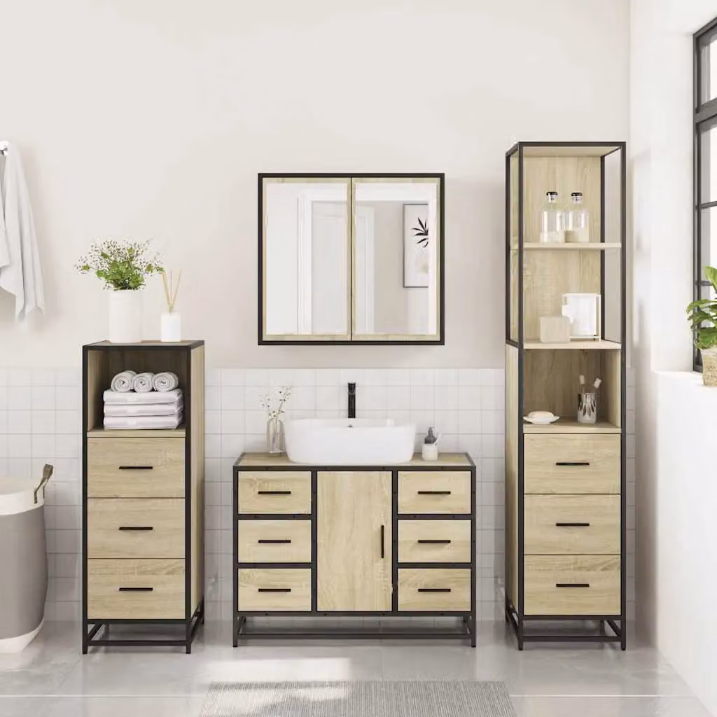 Berkfield Home 4-Piece Industrial Bathroom Furniture Set in Sonoma Oak Brown – 2