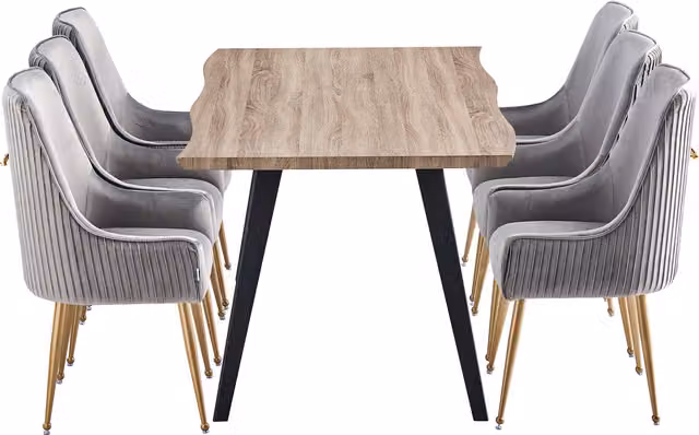 Life Interiors Soho Rocco LUX Modern Rectangular Dining Set with 6 Chairs in Grey and Gold