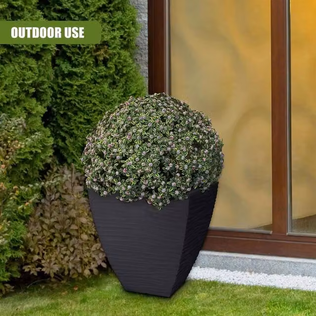 EONLION Large Square Wave Flower Planter Pot in Black or Anthracite, W/D/H: 40 x 40 x 39 cm – 1