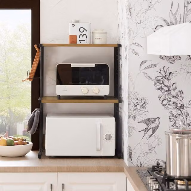 SoBuy Industrial Kitchen Appliance Storage Rack with Adjustable Shelves in Brown and Black – 1