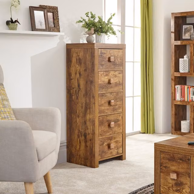 GFW Jakarta 5 Drawer Slim Chest in Brown Mango Wood