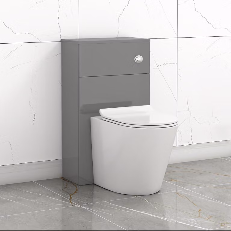 Royal Bathrooms Grey Gloss 500mm Wall Mounted WC Toilet Unit with Cesar Rimless Ceramic BTW Pan, Soft Close Seat and Cistern