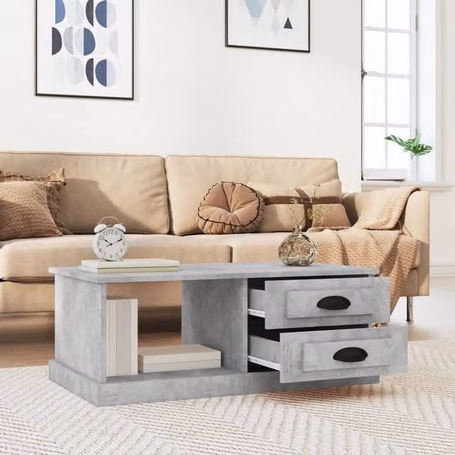 Berkfield Home Decorative Coffee Table in Concrete Grey, W: 90 cm, D: 50 cm, H: 35 cm