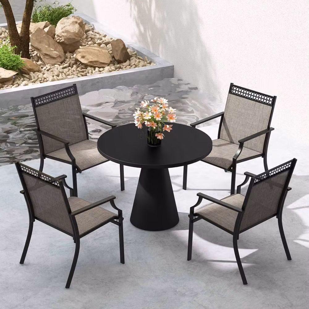 Costway Set of 2 Brown Metal Outdoor Patio Dining Chairs – 5
