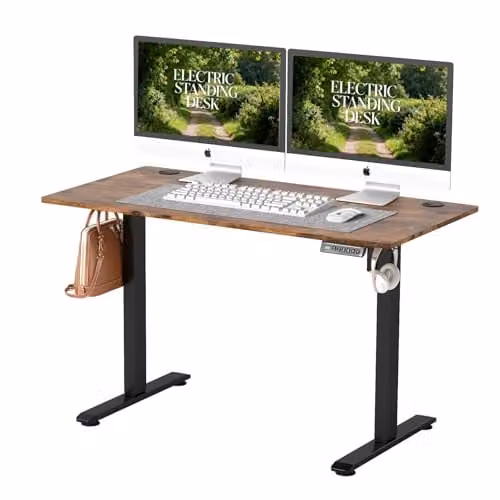 Levede Electric Height Adjustable Standing Desk with 4 Memory Smart Panel and Splice Board, Rustic Brown, W: 120 cm, D: 60 cm