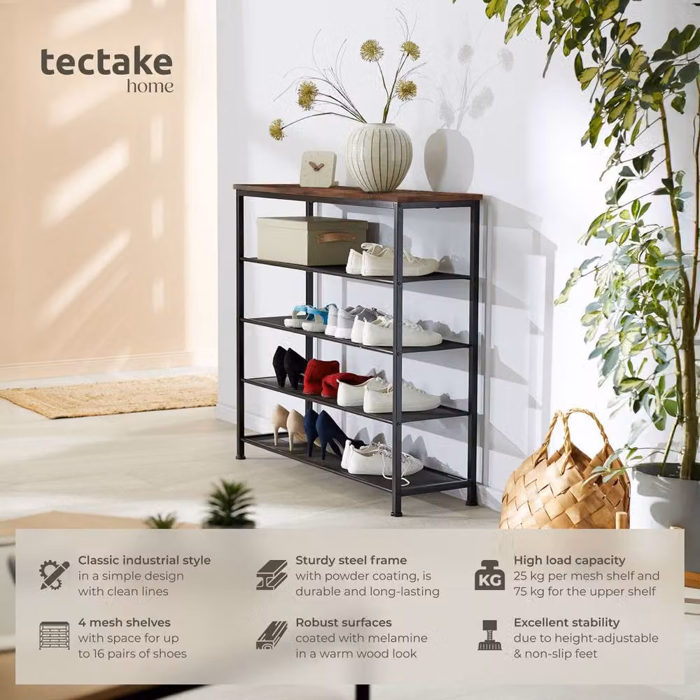 tectake Sheffield Industrial Freestanding Shoe Rack in Dark Brown – 2
