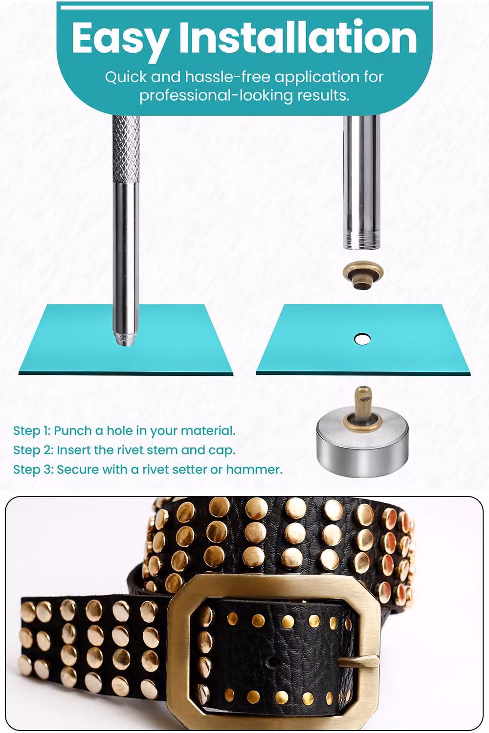Neel Blue 7mm Double Cap Leather Rivets, Bronze Tubular Metal Studs, 100 Sets – 5
