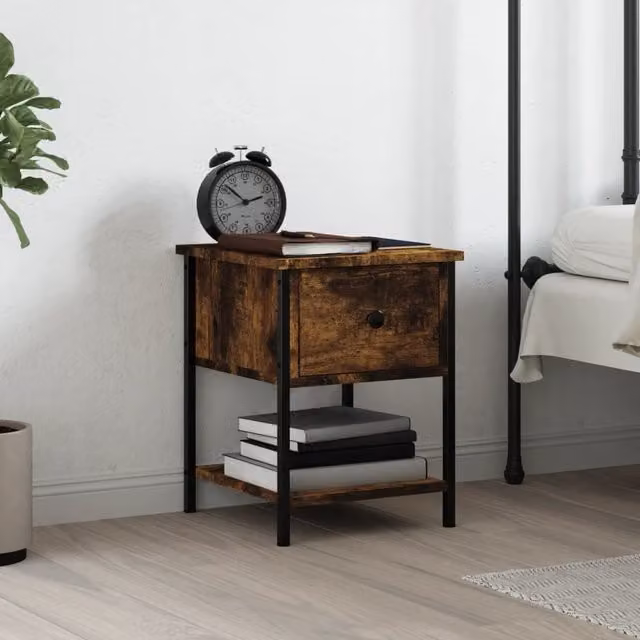 Berkfield Home Smoked Oak Bedside Table in Brown, W/D/H: 34 x 35.5 x 45 cm – 1