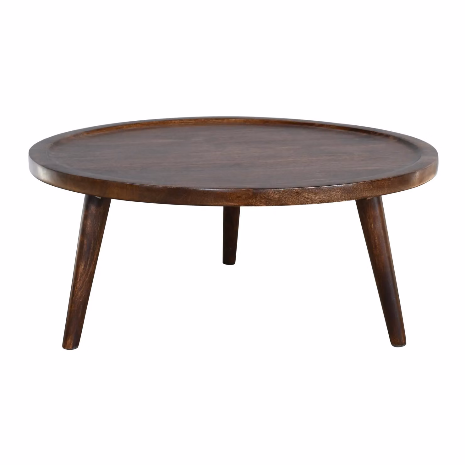 IH Design Dark Mango Wood Round Low Coffee Table in Brown, Diameter: 70 cm, Height: 30 cm – 2