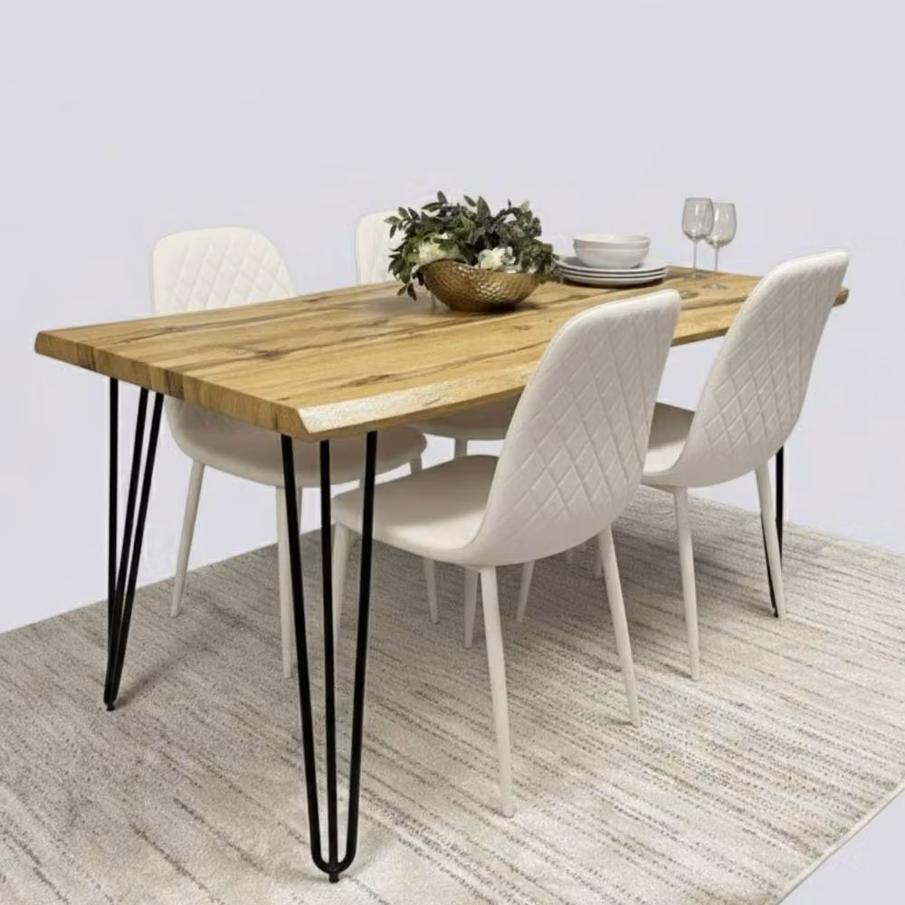 Kosy Koala Modern Rectangular Dining Table Set with 4 Cream Faux Leather Chairs in Brown and Black – 2
