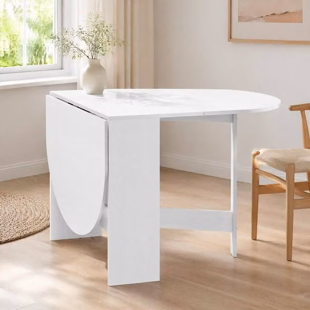 STILVORA Modern White Drop Leaf Dining Table with MDF Laminate and Wood Structure – 1