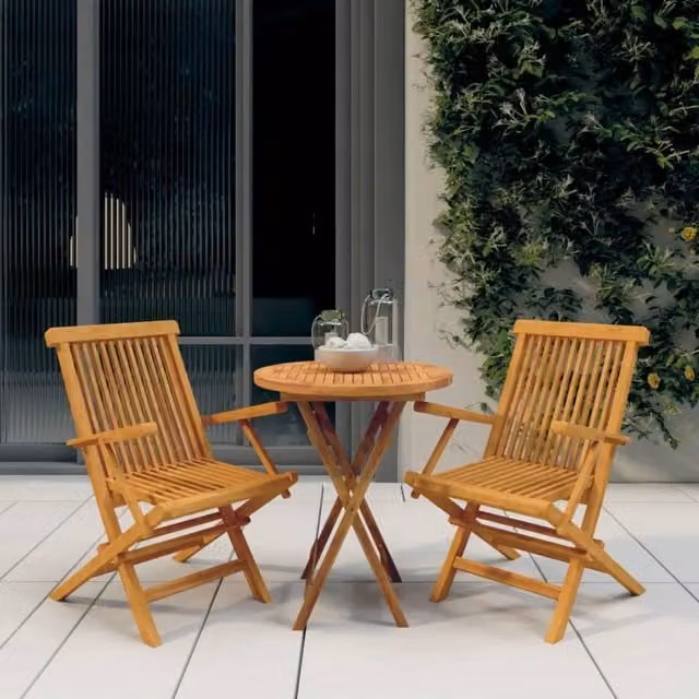 Berkfield Home 3 Piece Garden Dining Set in Brown Solid Wood Teak – 1
