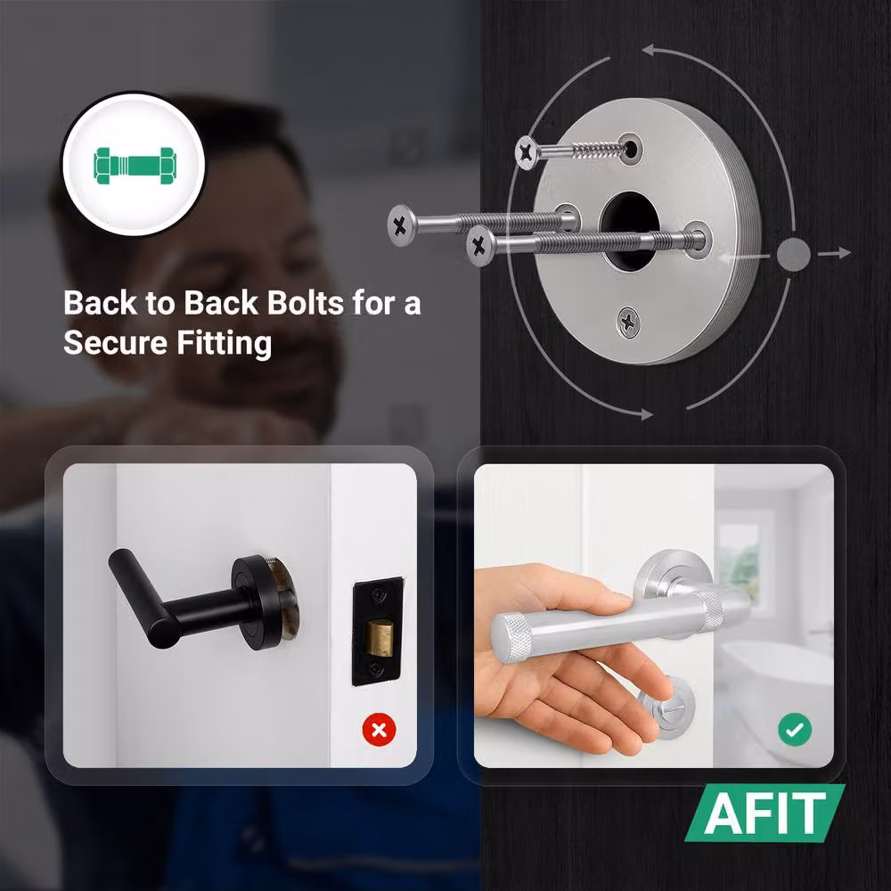 AFIT Satin Nickel Bathroom Fire Door Handle Set in Silver with Lock and Hinges – 3