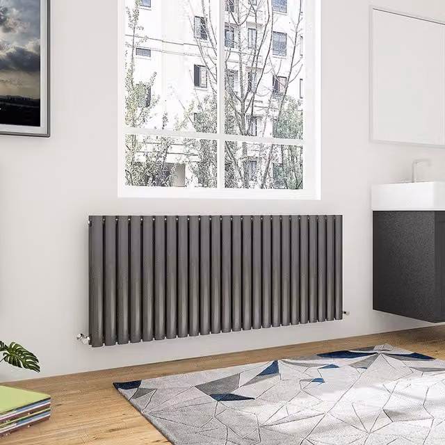 AicaBathroom Horizontal Oval Column Radiator in Anthracite Grey, W: 141.6 cm, H: 60 cm
