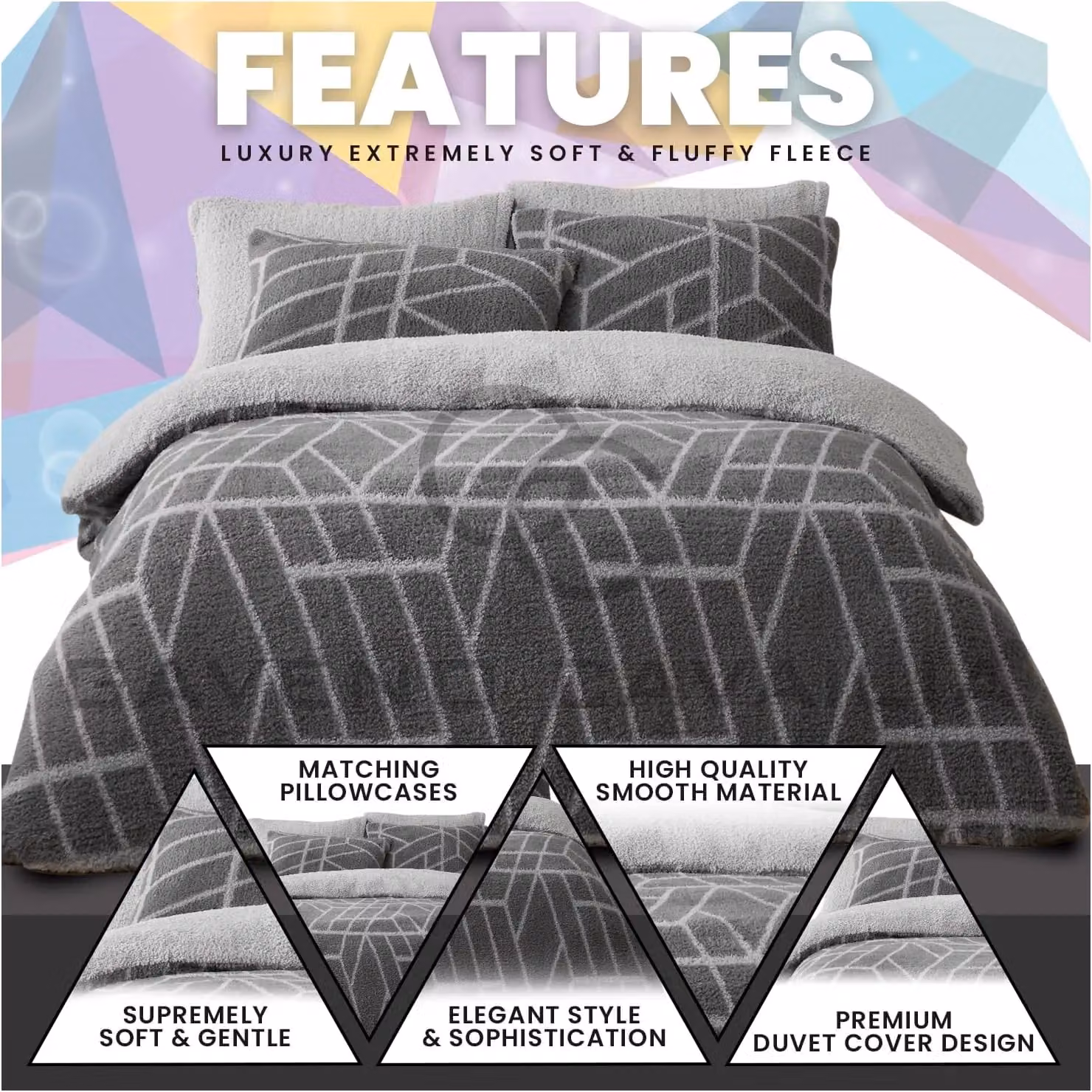 GAVENO CAVAILIA Charcoal Teddy Fleece Duvet Cover and Pillowcase Set, W/D/H: 180 x 200 cm – 2