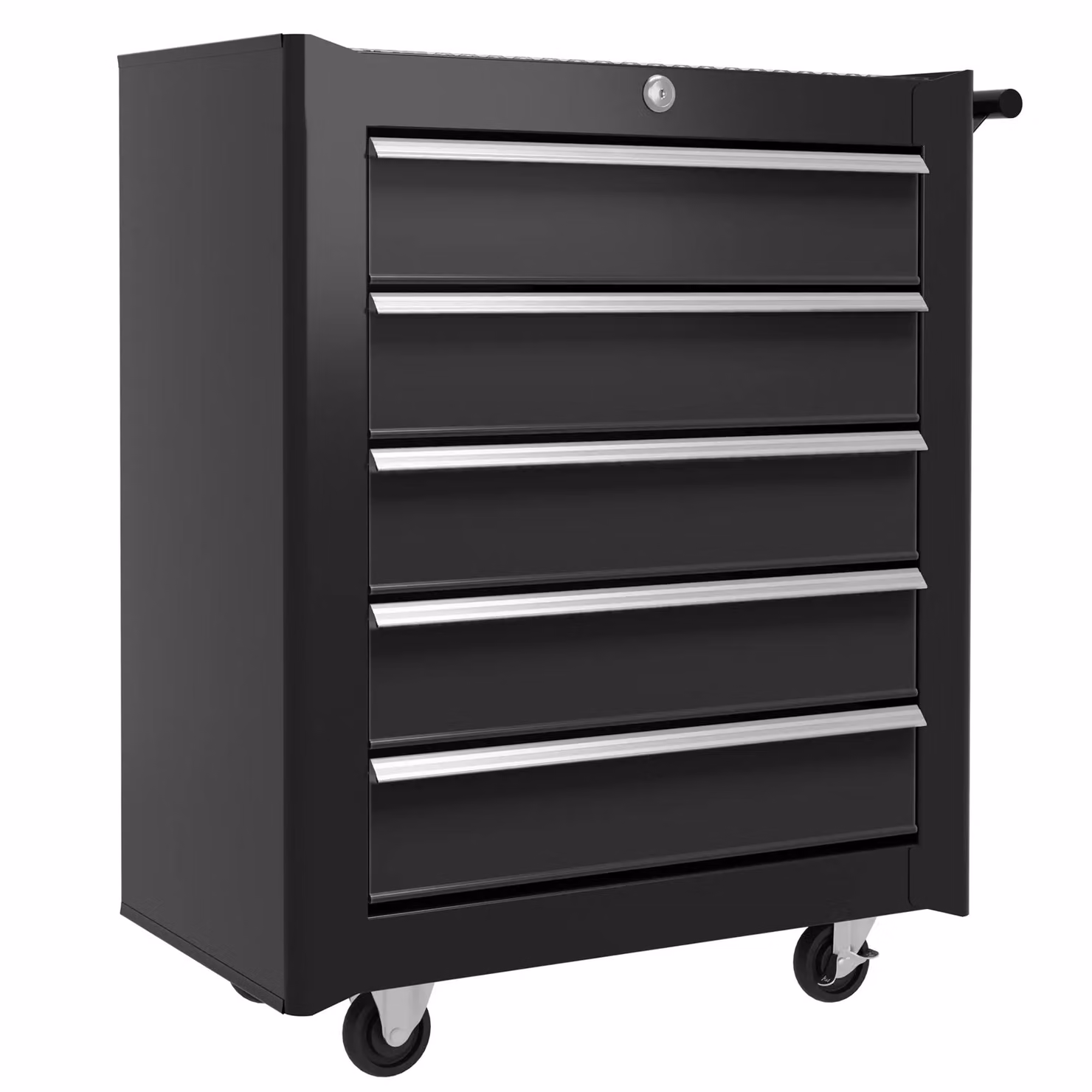 HOMCOM Lockable 5-Drawer Steel Tool Storage Cabinet with Wheels in Black and Silver – 3