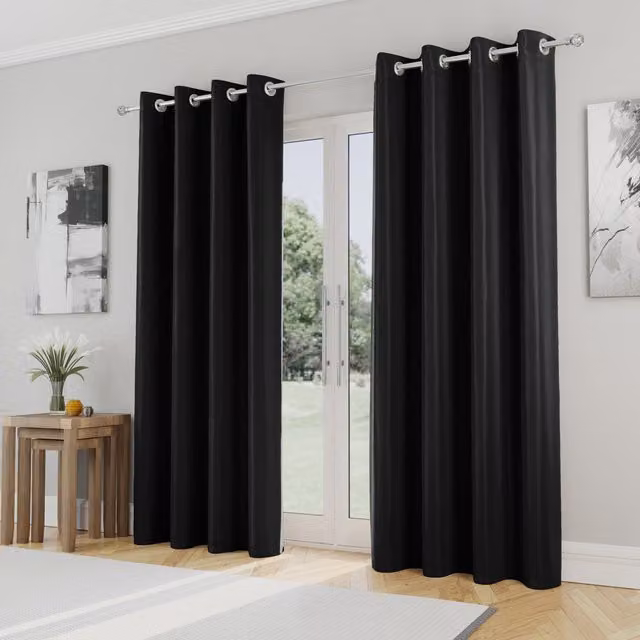 Enhanced Living Plain Supersoft Black Thermal Blockout Eyelet Curtains, W: 229 cm, H: 229 cm – 7
