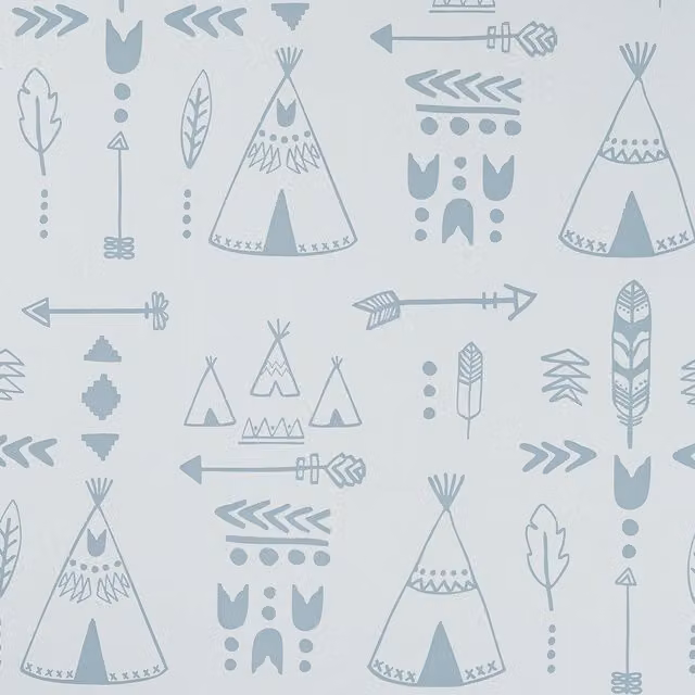Hibou Design Teepees Non-Woven Wallpaper for Childrens Rooms in Storm Green and Grey