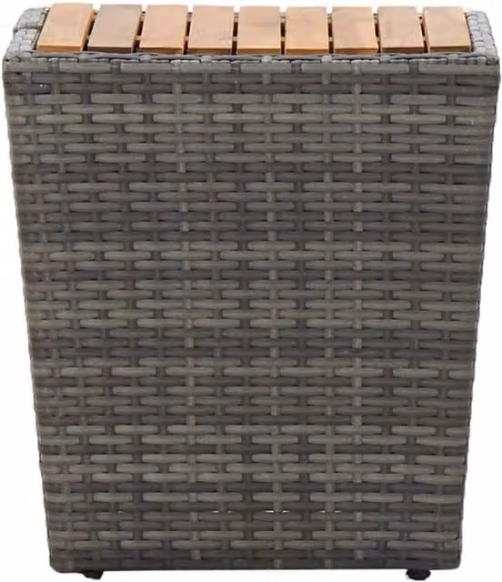 Berkfield Home Grey Tea Table in Poly Rattan and Solid Acacia Wood, W/D/H: 41.5 x 41.5 x 43 cm