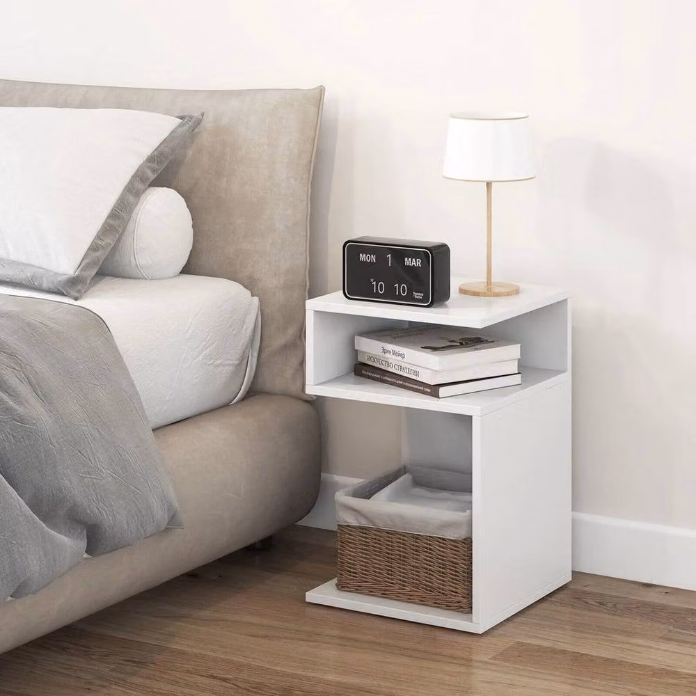 KORVIXA Modern S-Shaped Nightstand Side Table in White – 2