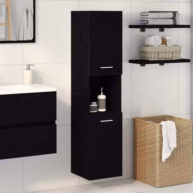 Berkfield Home Black Oak Bathroom Wall Cabinet, W/D/H: 30 x 30 x 130 cm