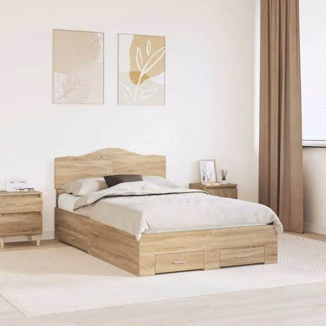 Berkfield Home Sonoma Oak Bed Frame with Drawers in Brown, W/D/H: 120 x 200 cm – 1