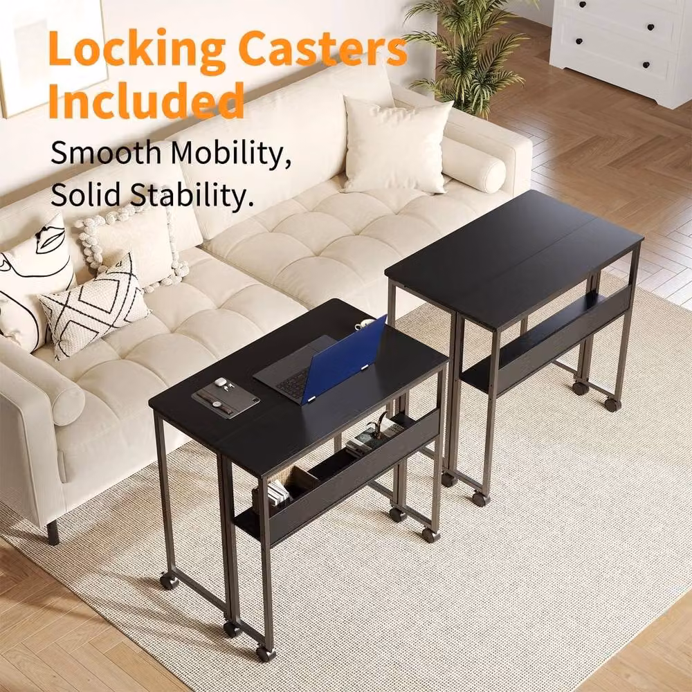 Nordara Black Folding Computer Desk with Storage Shelf and Lockable Castors – 3