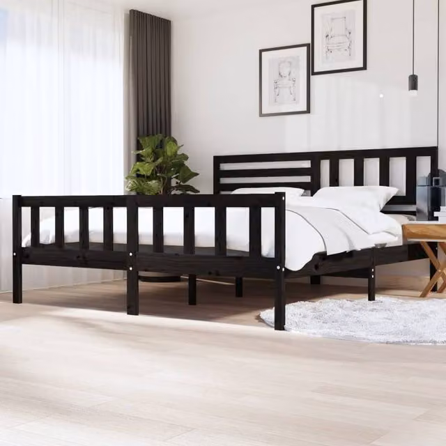 Berkfield Home Black Solid Pine Wood Bed Frame W/D/H: 200 x 200 cm – 1
