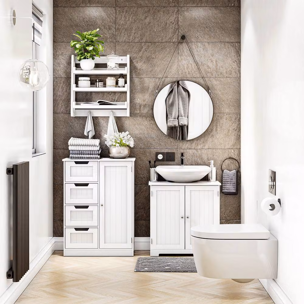 HD Designs Modern Matt White 4 Drawer 1 Door Bathroom Floor Storage Cabinet – 4
