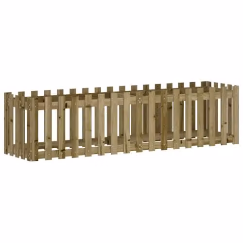 vidaXL Brown Impregnated Wood Garden Raised Bed with Fence Design W/D/H: 200 x 50 x 50 cm – 1