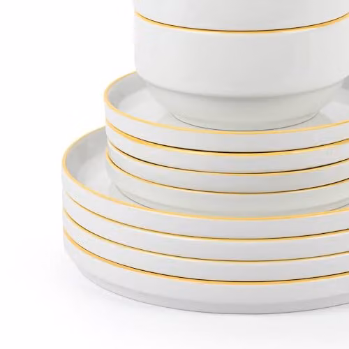 Waterside 12-Piece White and Yellow Porcelain Dinner Set – 2