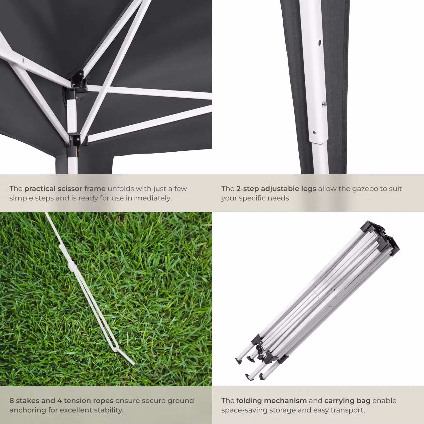 tectake Gazebo Linosa Grey, W/D/H: 300 x 300 x 225 cm – 4