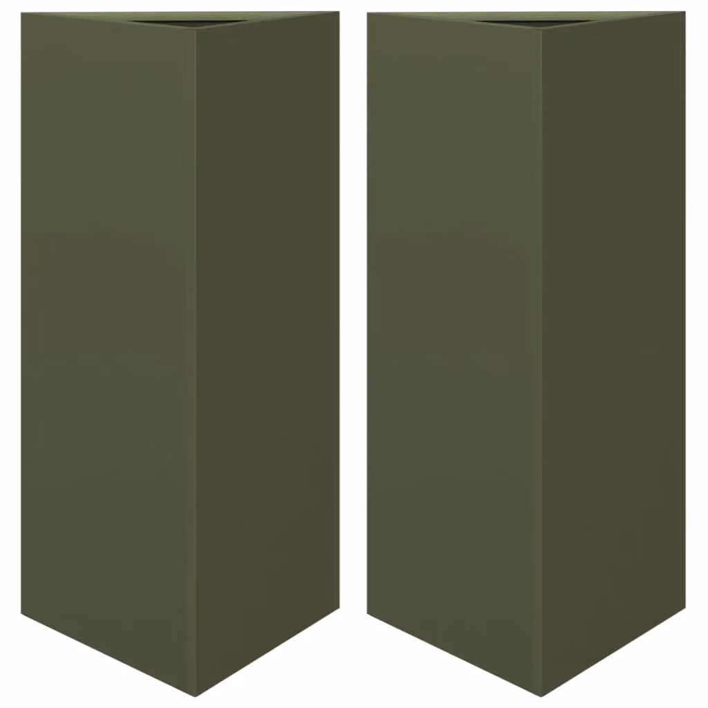 Berkfield Home Garden Steel Planters, 2 Pack, Olive Green, W: 40 cm, D: 34.5 cm, H: 70 cm – 2