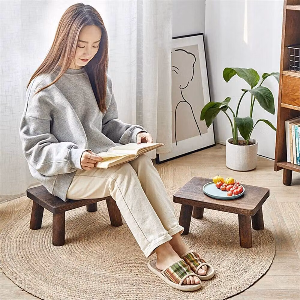 Nordara Deep Baked Wooden Rectangular Low Stool Footstool in Brown – 4