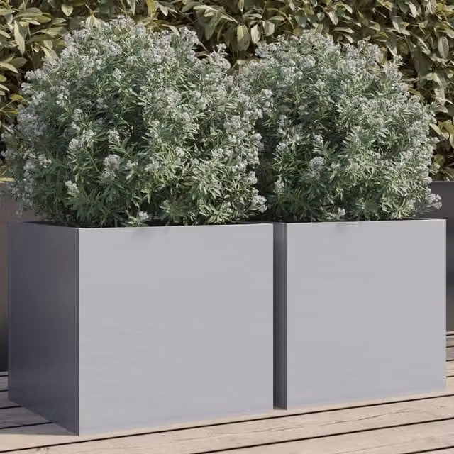 Berkfield Home Galvanised Steel Ornamental Garden Planter Tubs, 2 Pack, Silver/Grey, W: 32 cm, D: 30 cm, H: 29 cm – 1