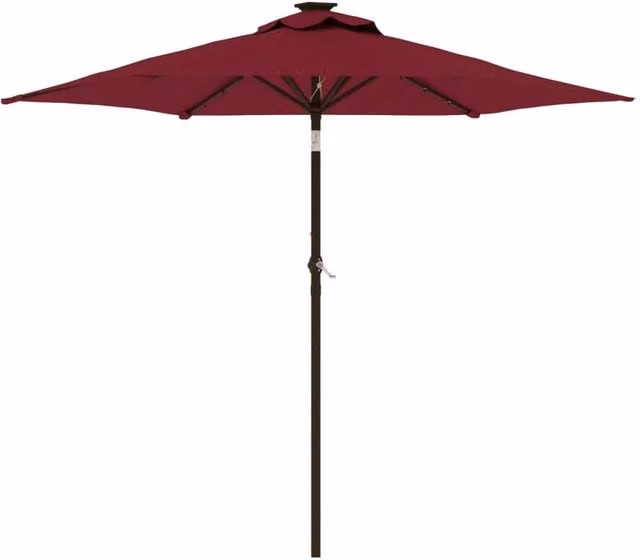 Berkfield Home Garden Parasol with LEDs and Steel Pole, Bordeaux Red, W/D/H: 225 x 225 x 212 cm – 1