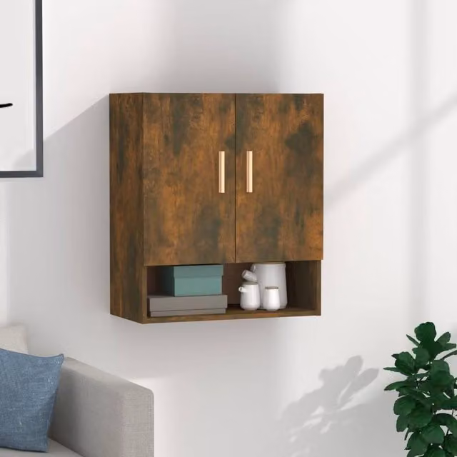 Berkfield Home Smoked Oak Wall Cabinet in Brown, W/D/H: 60 x 31 x 70 cm