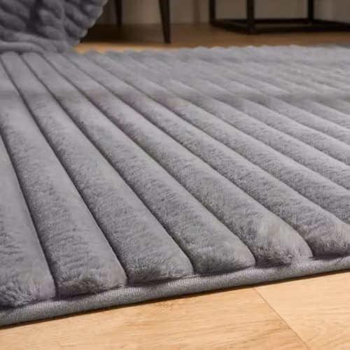 OHS Grey Faux Fur Ribbed Area Rug, W: 80 cm, L: 150 cm – 3
