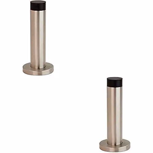 Loops 2 Pack Wall Mounted Cylinder Doorstop with Rubber Tip in Silver Stainless Steel Look, H 10.2 cm x W 2.2 cm