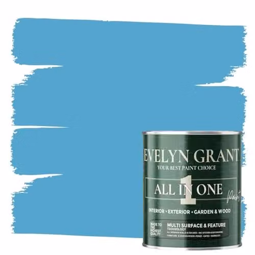 Evelyn Grant All-In-One Multi-Surface Paint and Primer, Matt, Swimming Pool Blue, 1L