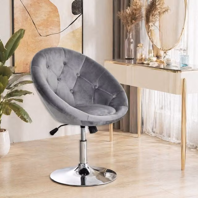 STILVORA Grey Velvet Adjustable Height Vanity Chair with Metal Frame
