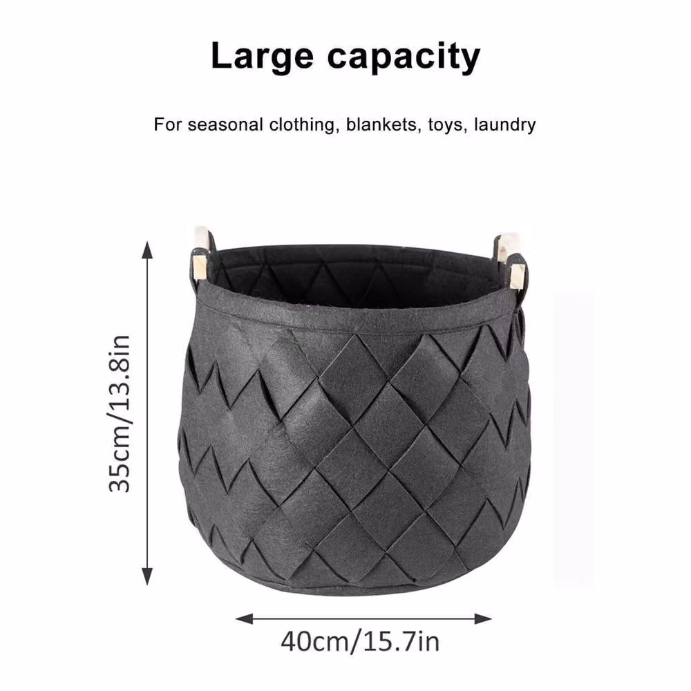 EONLION Black Felt Collapsible Storage Basket with Handles – 2