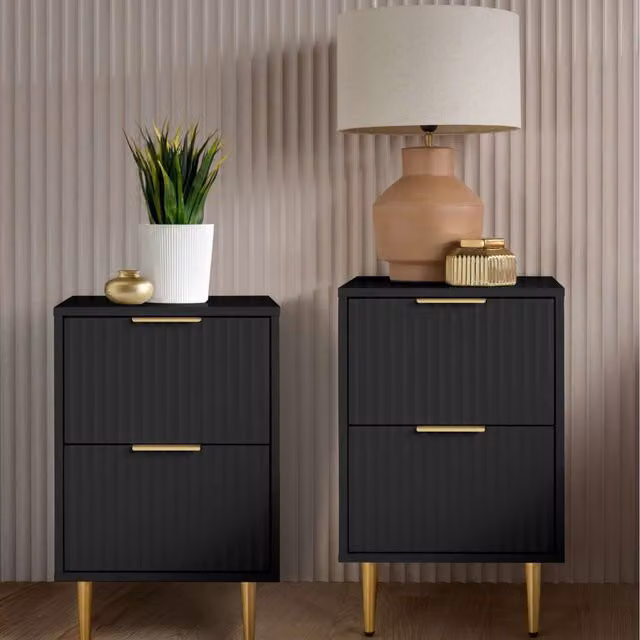 Birlea Modern Black and Gold Metal Bedside Tables