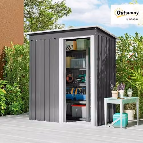 Outsunny Grey Metal Garden Storage Shed with Sliding Door and Sloped Roof – 2