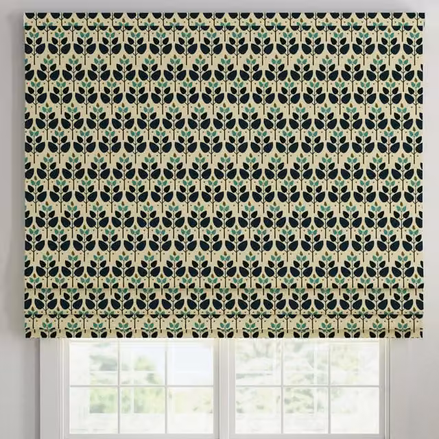 ANTE DECOR Cadiz Printed Cotton Made To Measure Roman Blind in Lapis Blue, Green and Multicolour Floral Design